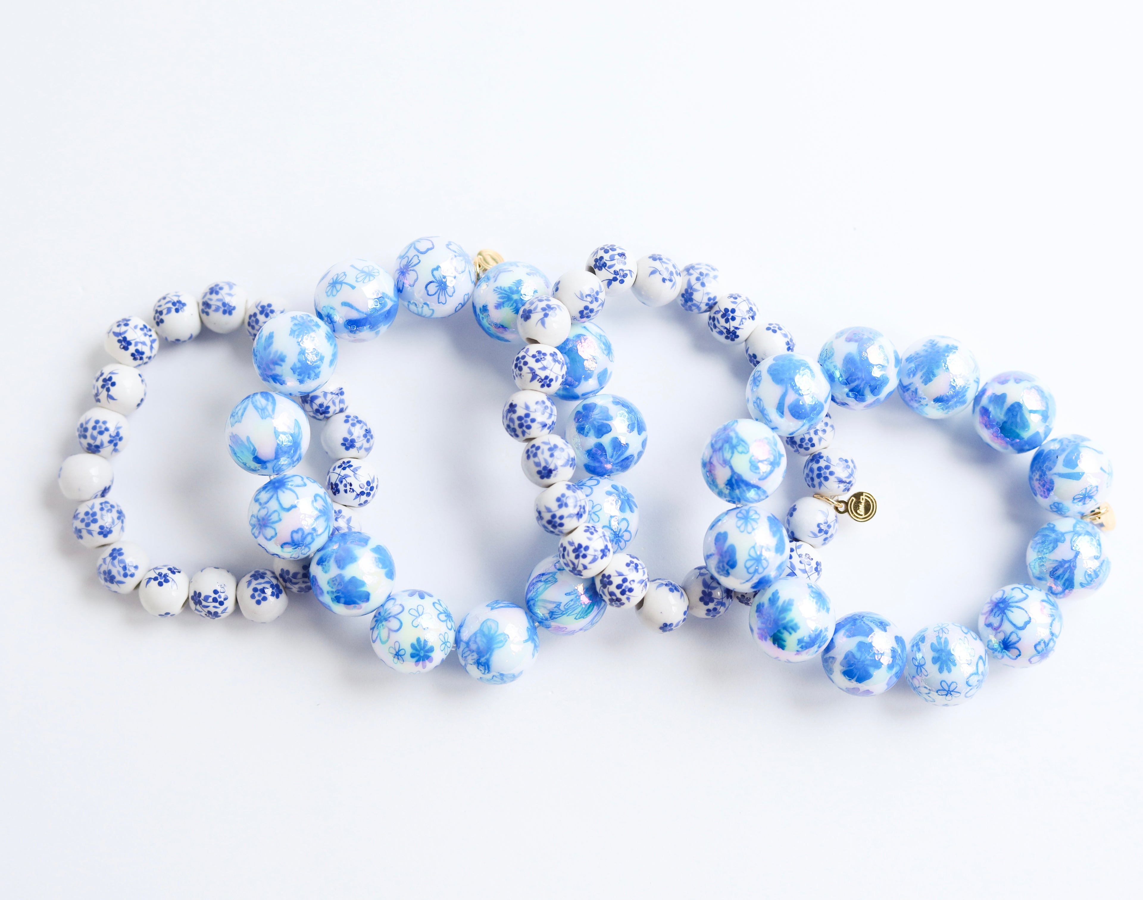 Large Bead Blue Porcelain Print Bracelet