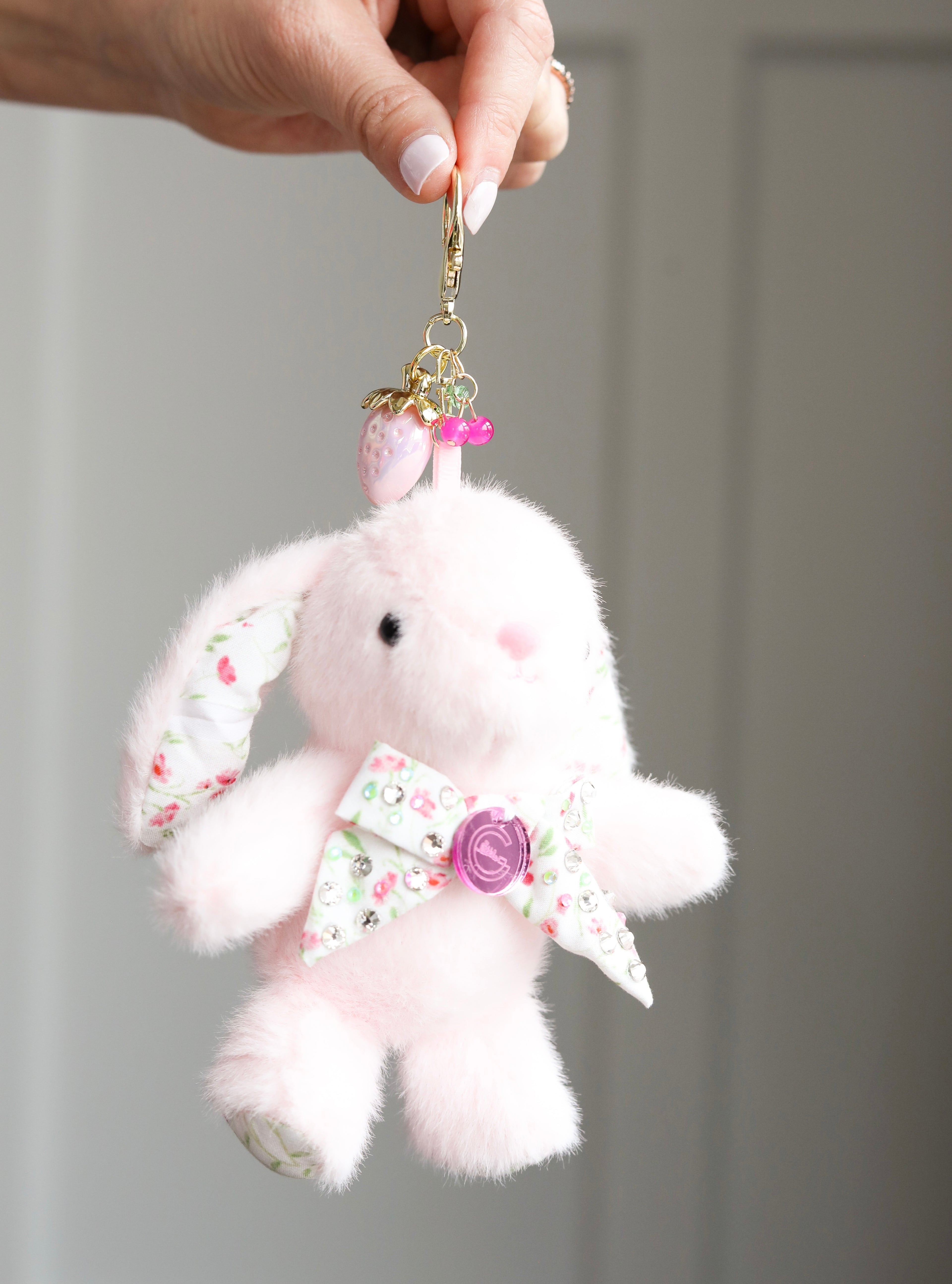 Floral Bow Bunny Keychain