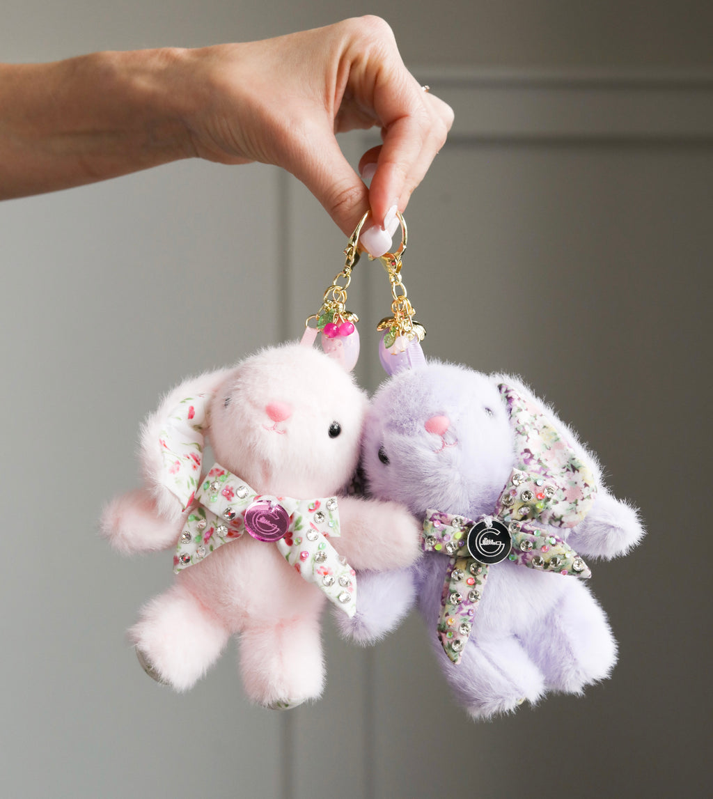 Floral Bow Bunny Keychain