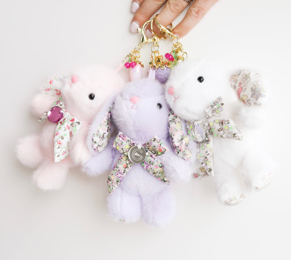 Floral Bow Bunny Keychain