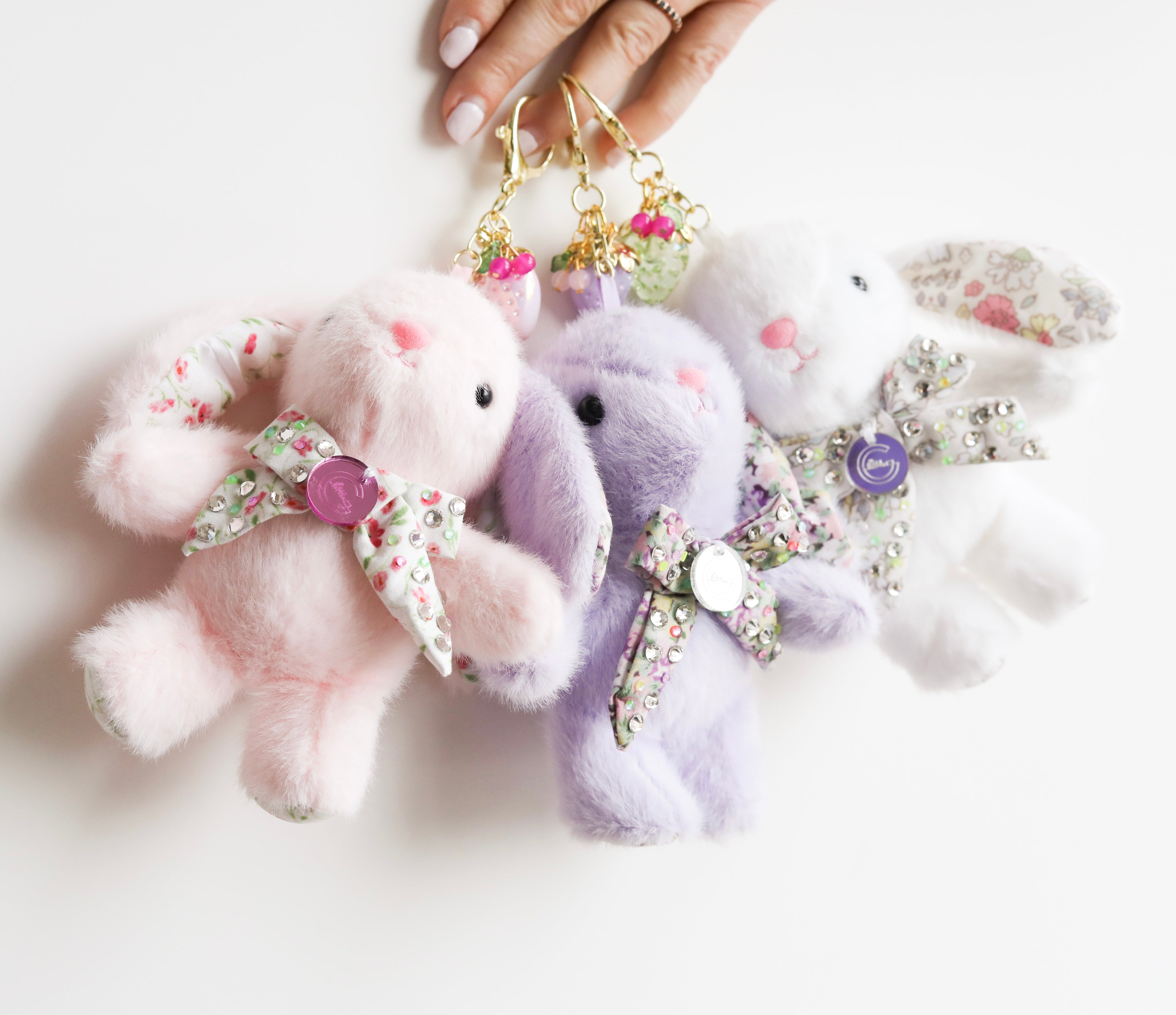 Floral Bow Bunny Keychain