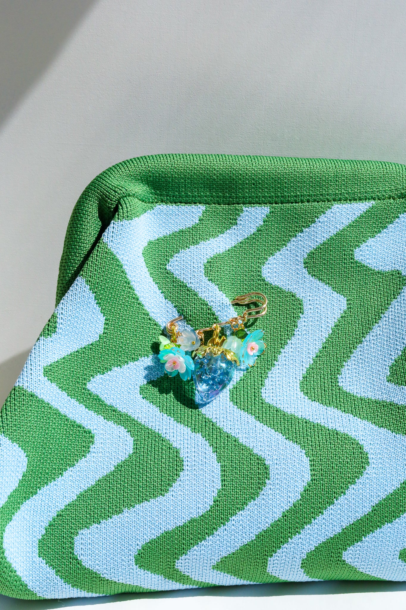 Green and Blue Wave Clutch and Pin