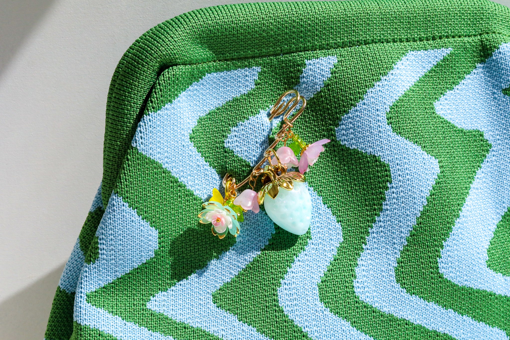Green and Blue Wave Clutch and Pin