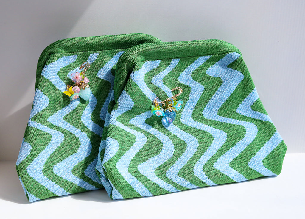 Green and Blue Wave Clutch and Pin