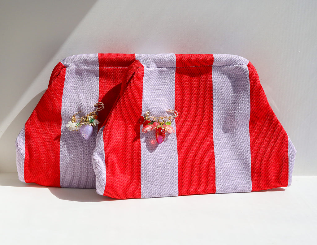Purple and Red Strawberry Clutch and Pin